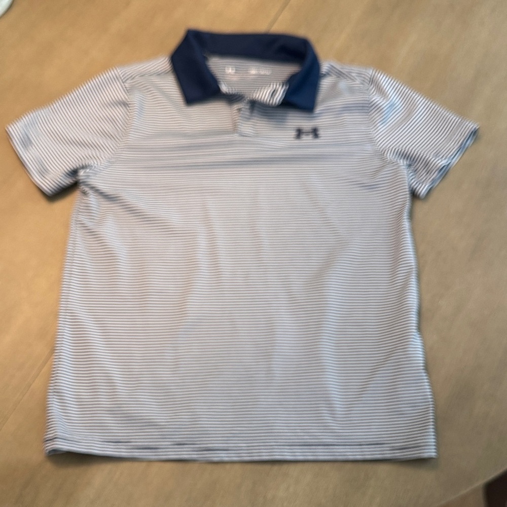 Under Armour Blue and White Striped Polo